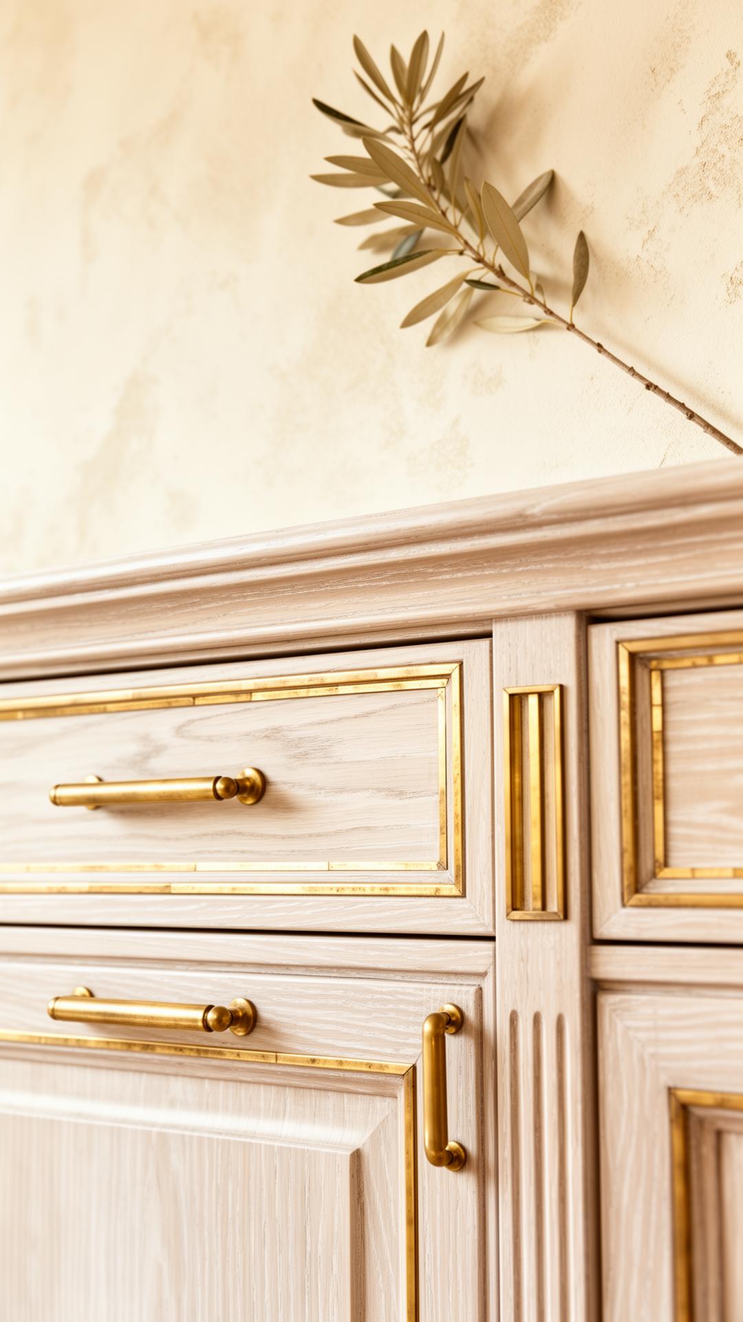 Custom European oak and brass cabinetry detail
